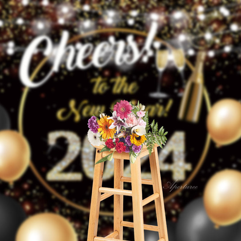 Aperturee - Cheer To New Year Balloon Champagne 2023 Backdrop