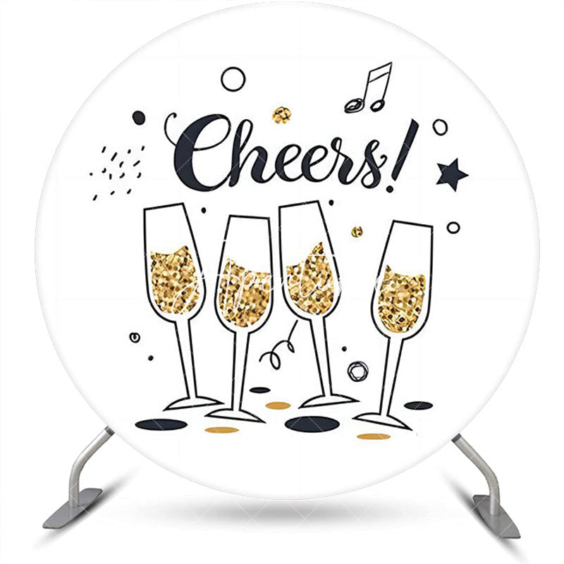 Aperturee - Cheers Gold Champagne Music Round Birthday Backdrop