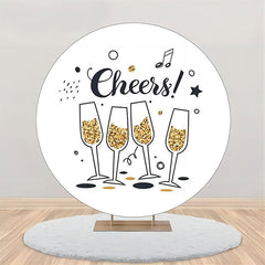 Aperturee - Cheers Gold Champagne Music Round Birthday Backdrop