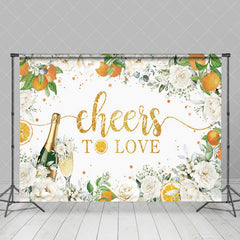 Aperturee - Cheers To Love Orange Floral Leaves Wedding Backdrop