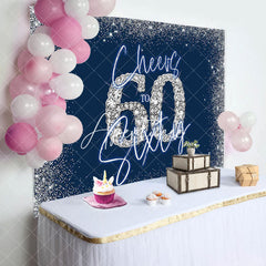 Aperturee - Cheers To Sixty Blue Silver 60th Birthday Backdrop