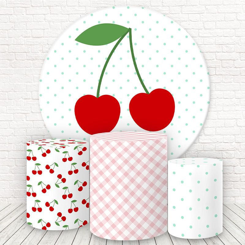 Aperturee Cherry Pink Plaid Green Spot Round Backdrop Kit