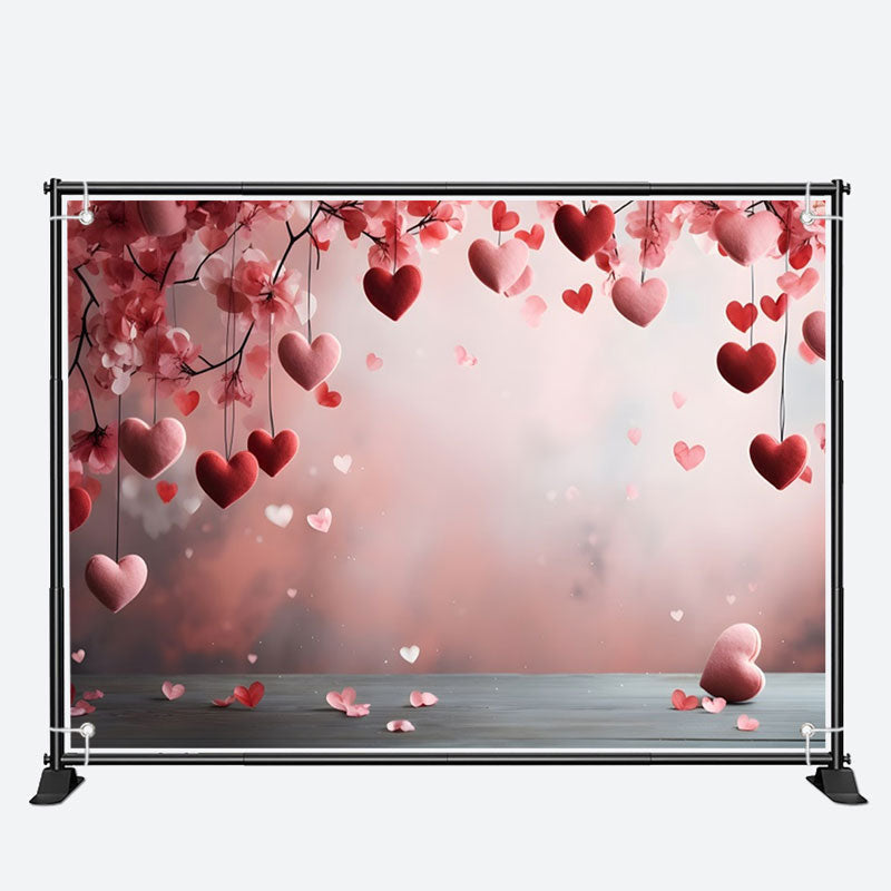 Aperturee - Chic Pink Red Heart Flowers Valentines Day Backdrop