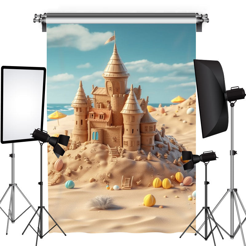 Aperturee - Chic Sand Castle Beach Seaside Sky Holiday Backdrop