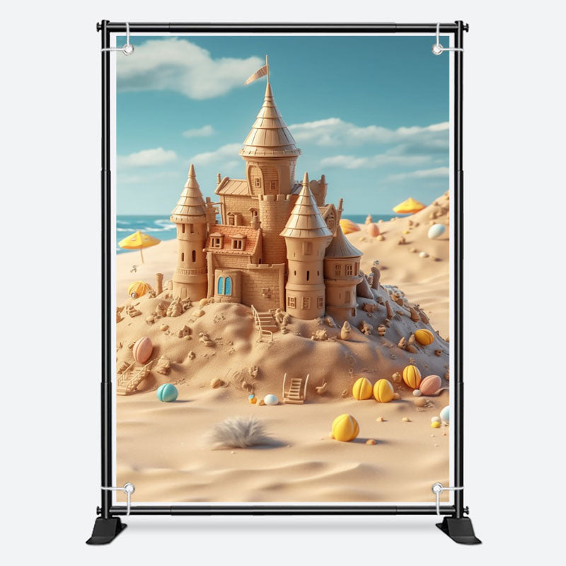 Aperturee - Chic Sand Castle Beach Seaside Sky Holiday Backdrop