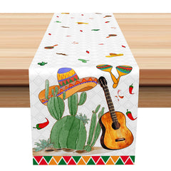 Aperturee - Chili Cactus Hat Guitar Mexican Fiesta Table Runner