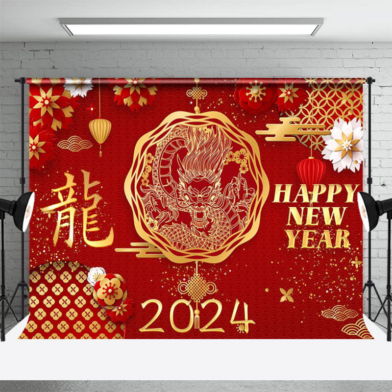 Aperturee - Chinese Red Gold Dragon 2024 Happy New Year Backdrop