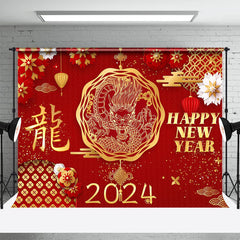 Aperturee - Chinese Red Gold Dragon 2024 Happy New Year Backdrop