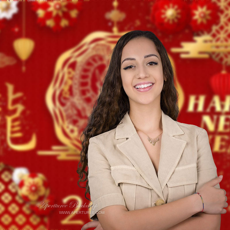 Aperturee - Chinese Red Gold Dragon 2024 Happy New Year Backdrop