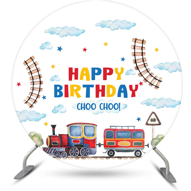 Aperturee - Choo Cloud Track Train Round Birthday Backdrop