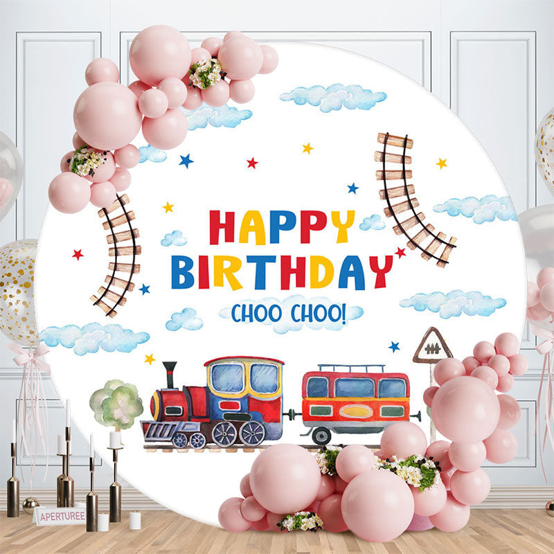 Aperturee - Choo Cloud Track Train Round Birthday Backdrop