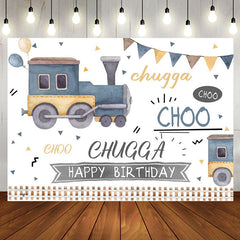 Aperturee - Choo Chugga Trains Balloon Birthday Backdrop For Boy