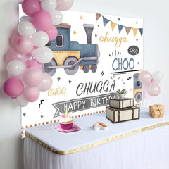 Aperturee - Choo Chugga Trains Balloon Birthday Backdrop For Boy