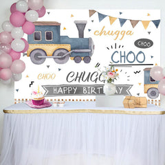 Aperturee - Choo Chugga Trains Balloon Birthday Backdrop For Boy