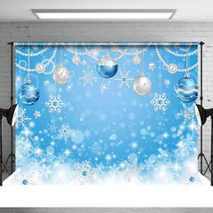 Aperturee - Christmas Ball Pearl Bokeh Snowflake Blue Backdrop