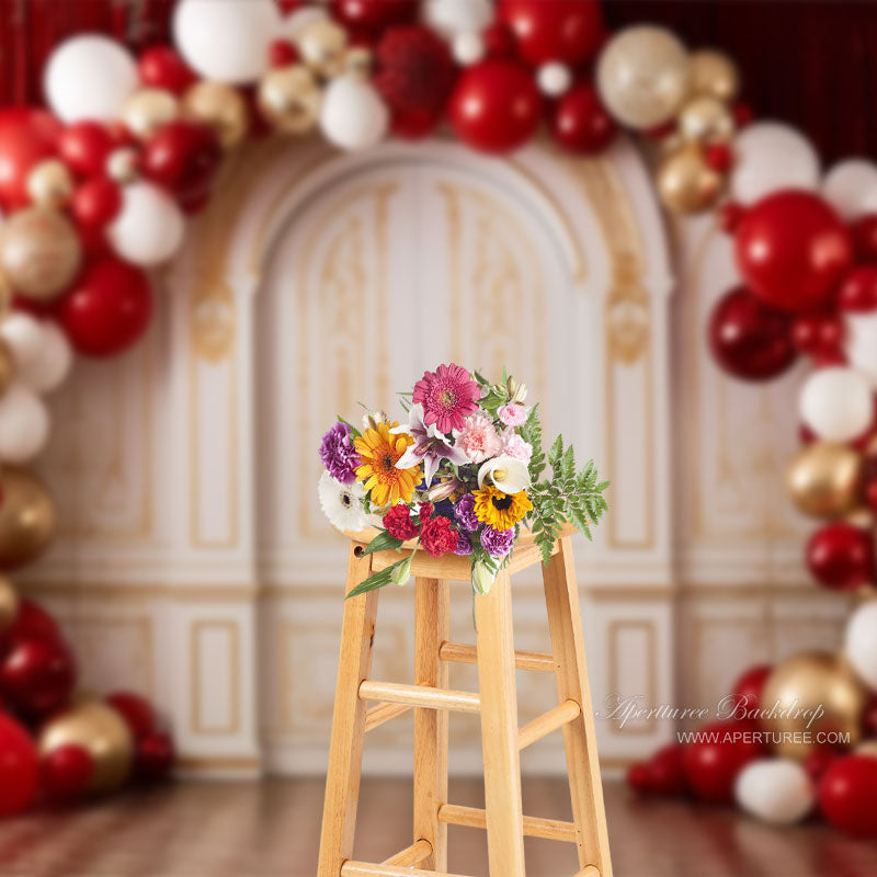 Aperturee - Christmas Balloon Arch White Gate Photo Backdrop