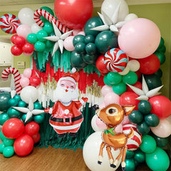 Aperturee - Christmas Balloon Garland Arch Kit Pink Santa Elk Party Decor