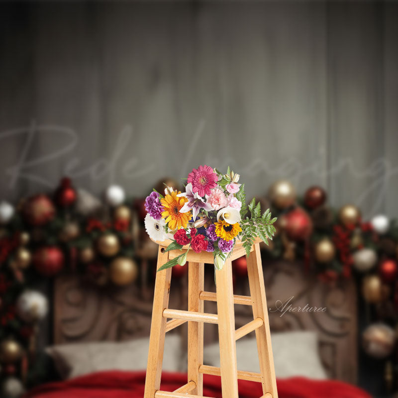 Aperturee - Christmas Balls Bed Headboard Backdrop For Photo