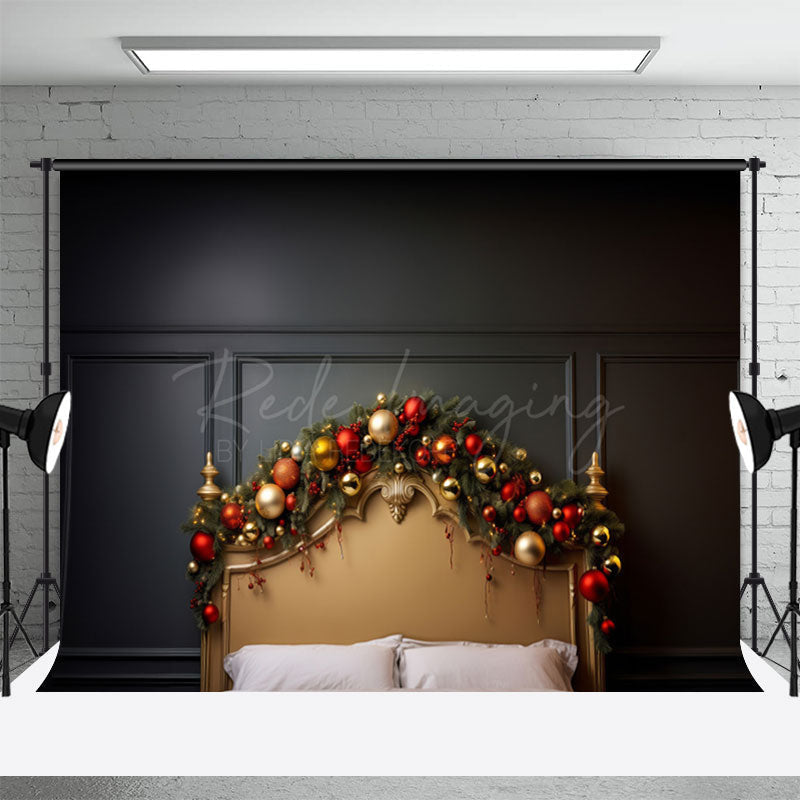 Aperturee - Christmas Balls Gold Headboard Backdrop For Photo