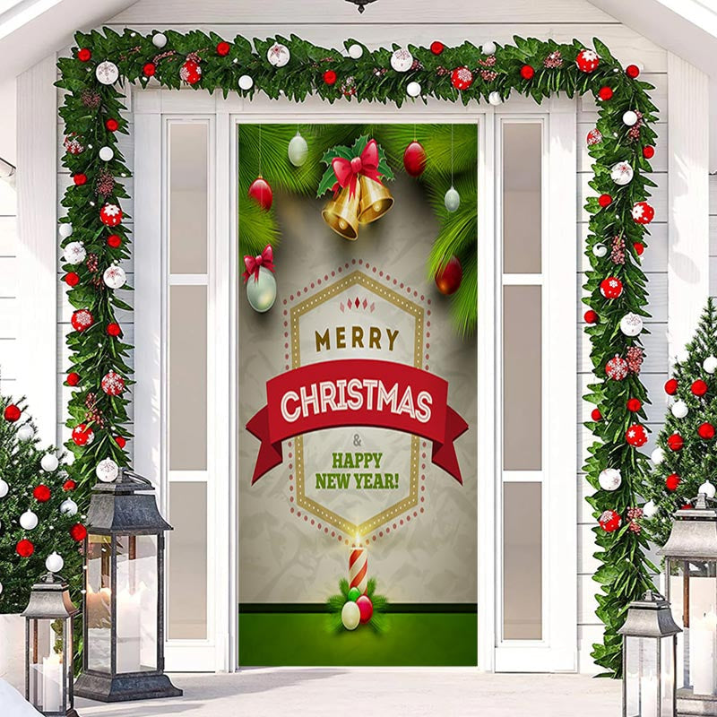 Aperturee - Christmas Bells And Balls Green Plants Door Cover