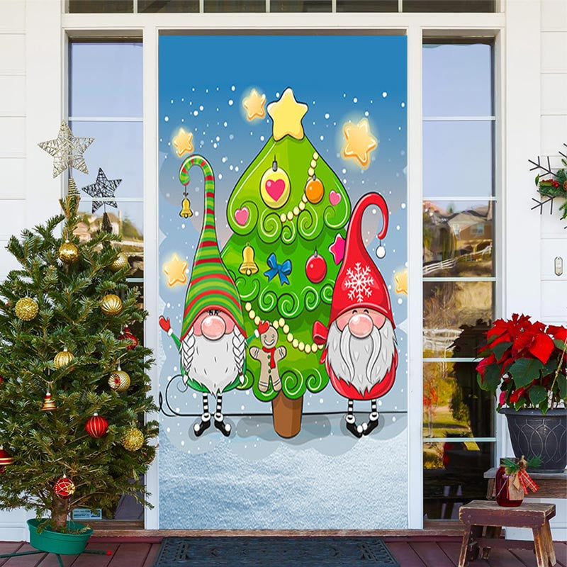 Aperturee - Christmas Dwarfs Tree Star Snowy Door Cover Decor