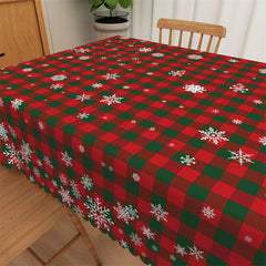 Aperturee - Christmas Party Green Red Plaid Snowflake Tablecloth