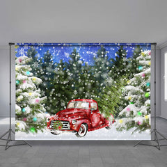 Aperturee - Christmas Red Car Snowy Forest Eve Party Backdrop