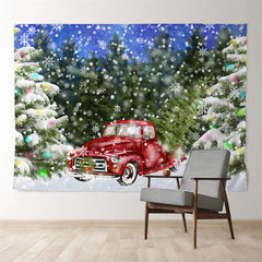 Aperturee - Christmas Red Car Snowy Forest Eve Party Backdrop