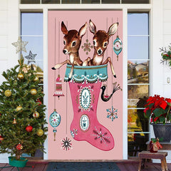 Aperturee - Christmas Stocking Sika Deer Pink Door Cover Decor