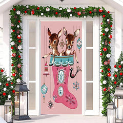 Aperturee - Christmas Stocking Sika Deer Pink Door Cover Decor