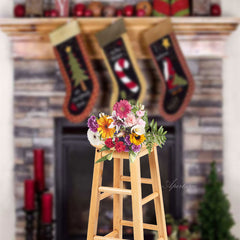 Aperturee - Christmas Stockings Fireplace Photo Sweep Backdrop