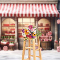 Aperturee - Christmas Store Red White Candy Portrait Backdrop