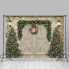 Aperturee - Christmas Tree and Wooden Door Christmas Party Backdrop