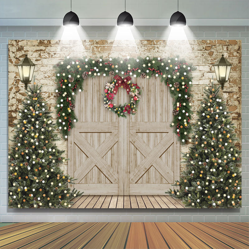 Aperturee - Christmas Tree and Wooden Door Christmas Party Backdrop