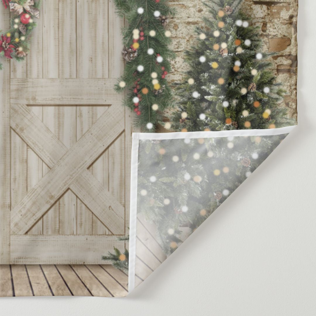 Aperturee - Christmas Tree and Wooden Door Christmas Party Backdrop