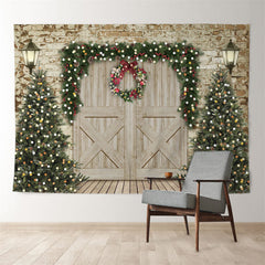 Aperturee - Christmas Tree and Wooden Door Christmas Party Backdrop