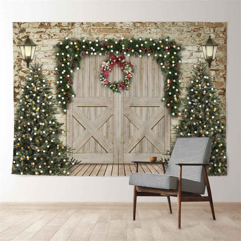 Aperturee - Christmas Tree and Wooden Door Xmas Party Backdrop