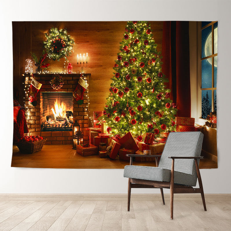 Aperturee - Christmas Tree Andiron Light Eve Holiday Backdrop