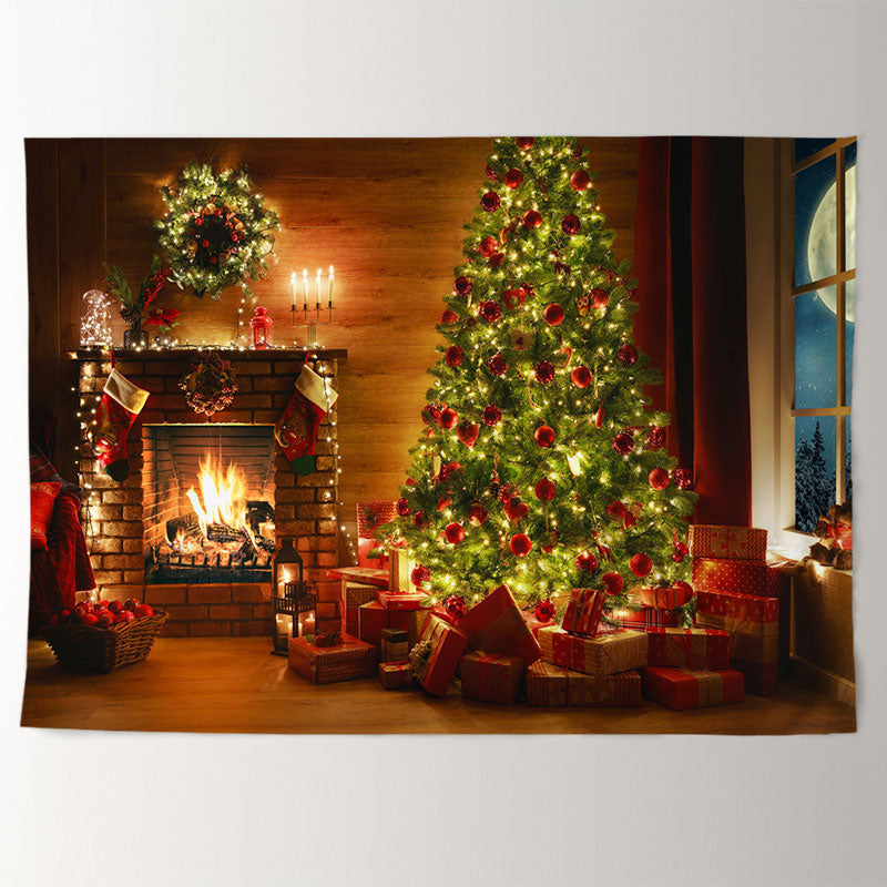 Aperturee - Christmas Tree Andiron Light Eve Holiday Backdrop