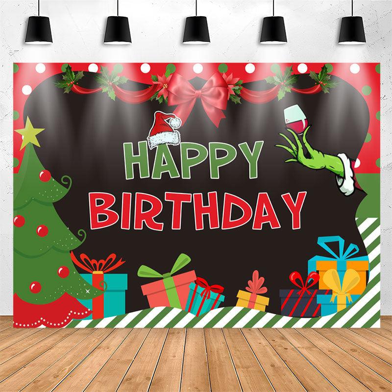 Lofaris Christmas Tree Presents Happy Birthday Backdrop