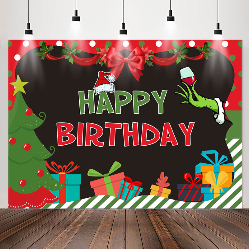 Lofaris Christmas Tree Presents Happy Birthday Backdrop