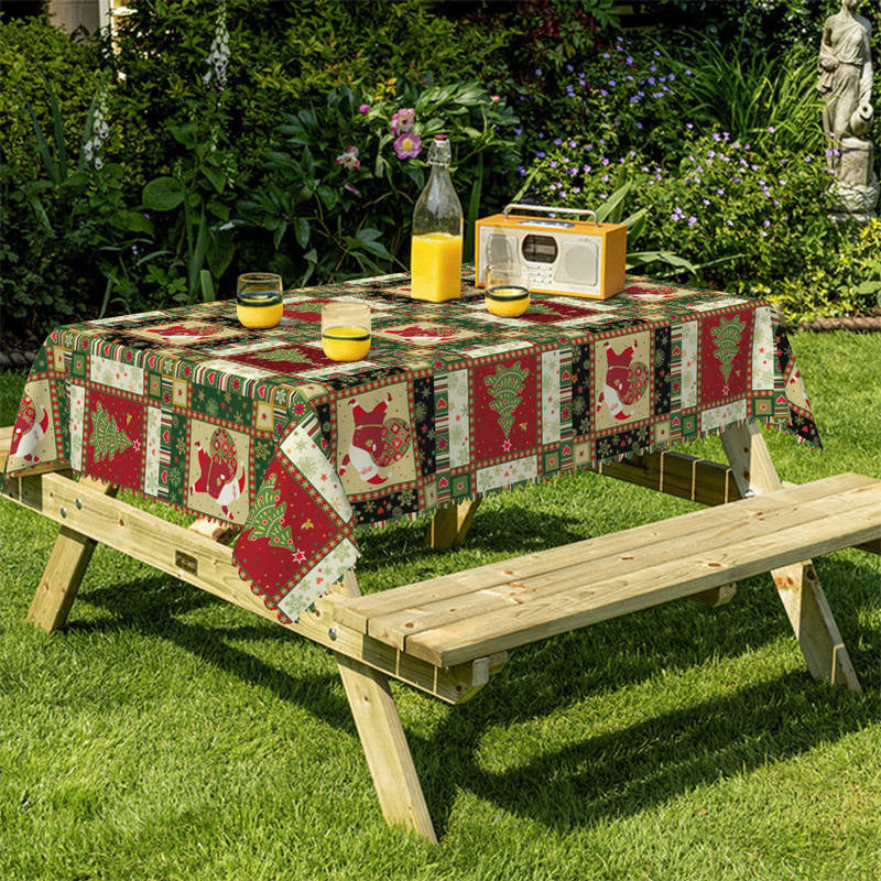 Aperturee - Christmas Tree Santa Decorative Rectangle Tablecloth