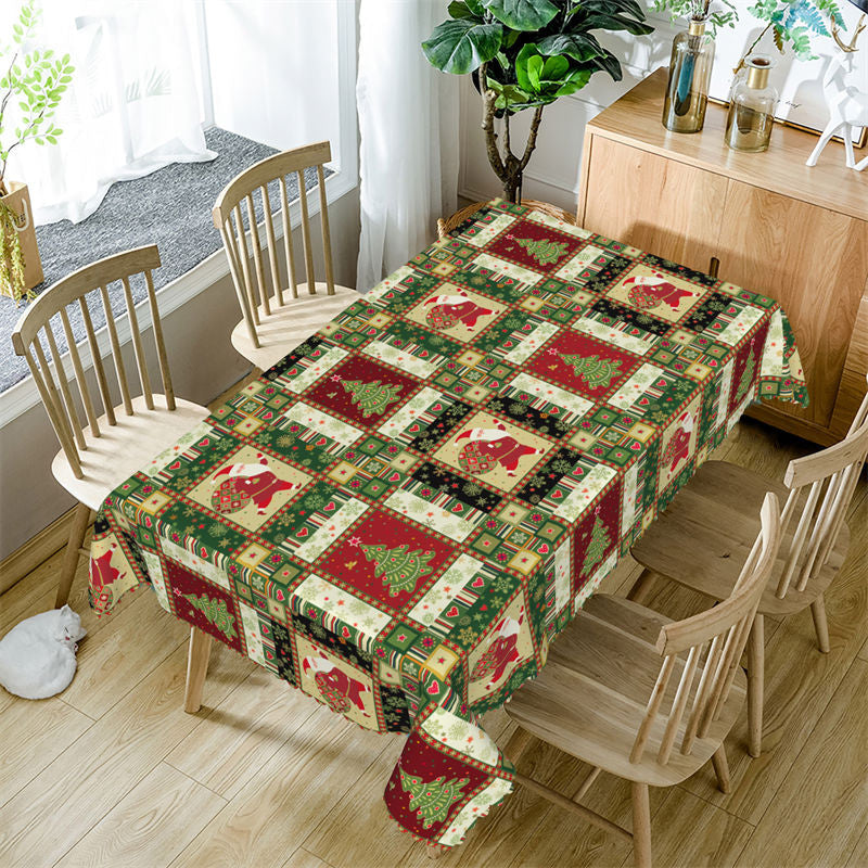 Aperturee - Christmas Tree Santa Decorative Rectangle Tablecloth