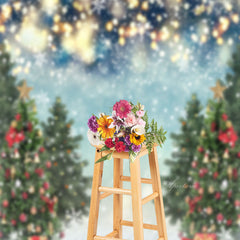 Aperturee - Christmas Tree Snowy Bokeh Gift Photo Sweep Backdrop