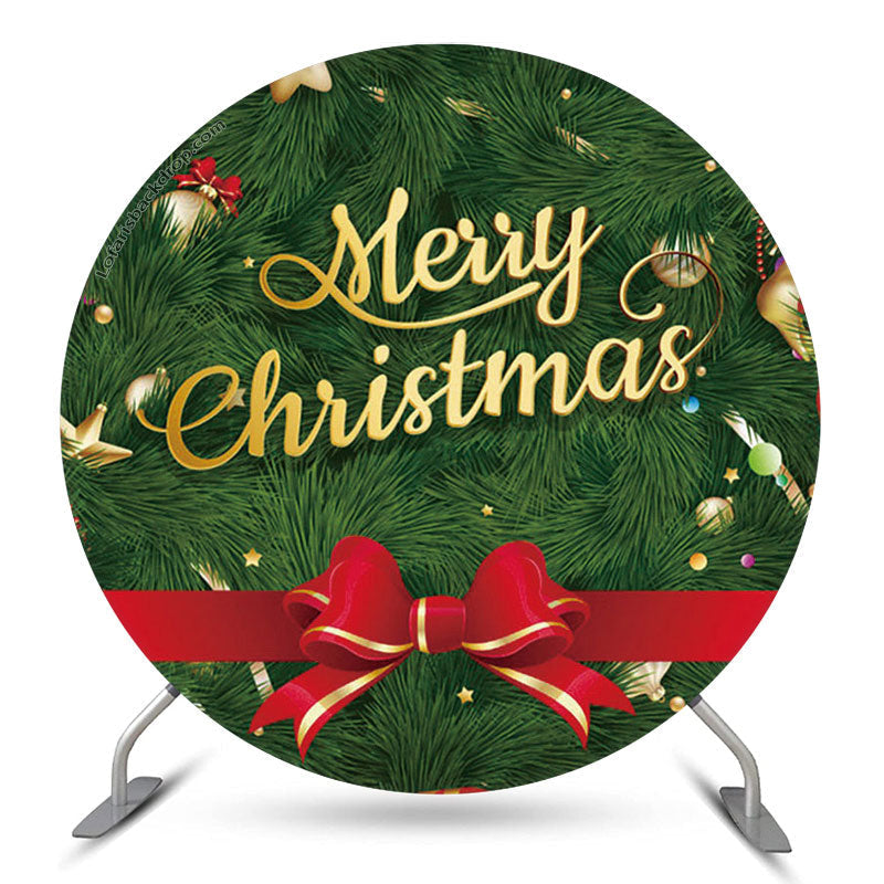 Lofaris Christmas Tree With Bowknot Circle Backdrop Cover