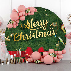 Aperturee - Christmas Tree With Bowknot Circle Backdrop Cover