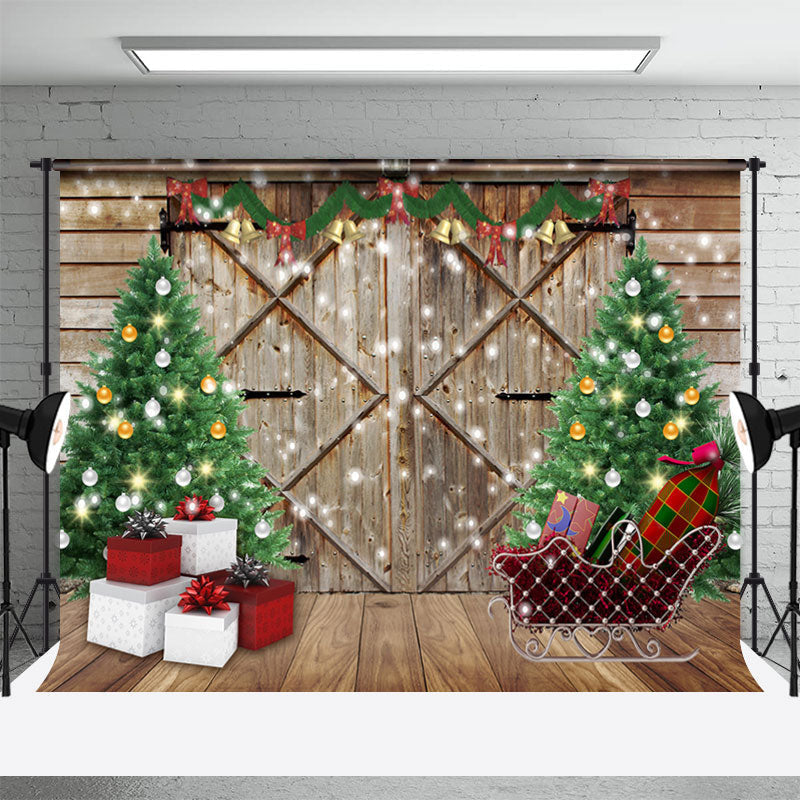 Aperturee - Christmas Tree Wooden Door Gift Photography Backdrop