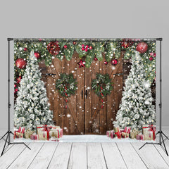 Aperturee - Christmas Tree Wreath Vintage Door Gift Backdrop