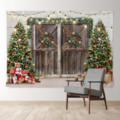 Aperturee - Christmas Wreath Cabin Tree Gift Holiday Backdrop