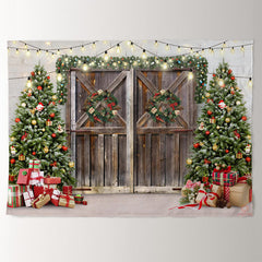 Aperturee - Christmas Wreath Cabin Tree Gift Holiday Backdrop